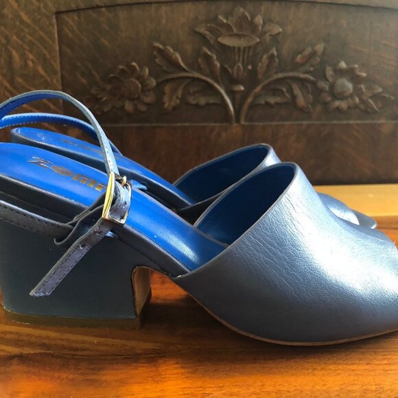 ZOMP Peep Toe Teal Blue Block Heel Shoes Size 37.5, leather sole,  3" heel - Picture 4 of 6